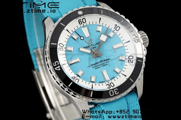 Breitling SuperOcean Automatic A173751A1O1S1 42 SS BLSF 1:1 Best Edition Blue Dial on Blue Rubber Strap A2824 - Super Clone Watch | 1:1 Best Version