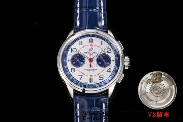Breitling Premier Chrono AB0118221L1P1 SS 42mm BLSF 1:1 Best Edition με γκρι/μπλε καντράν και μπλε δερμάτινο λουράκι A7750 - Super Clone Watch | 1:1 Best Version