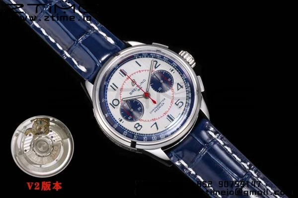 Breitling Premier Chrono AB0118221L1P1 SS 42mm BLSF 1:1 Best Edition με γκρι/μπλε καντράν και μπλε δερμάτινο λουράκι A7750 - Super Clone Watch | 1:1 Best Version