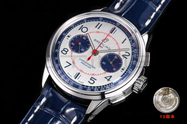 Breitling Premier Chrono AB0118221L1P1 SS 42mm BLSF 1:1 Best Edition με γκρι/μπλε καντράν και μπλε δερμάτινο λουράκι A7750 - Super Clone Watch | 1:1 Best Version