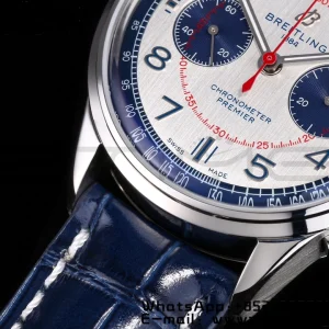 Breitling Premier Chrono AB0118221L1P1 SS 42mm BLSF 1:1 Best Edition με γκρι/μπλε καντράν και μπλε δερμάτινο λουράκι A7750 - Super Clone Watch | 1:1 Best Version