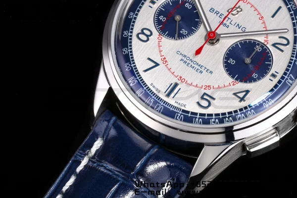Breitling Premier Chrono AB0118221L1P1 SS 42mm BLSF 1:1 Best Edition με γκρι/μπλε καντράν και μπλε δερμάτινο λουράκι A7750 - Super Clone Watch | 1:1 Best Version