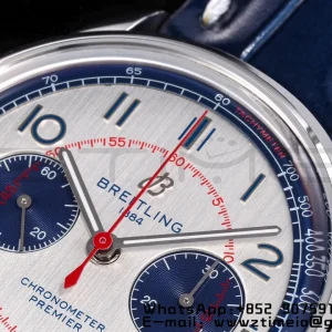 Breitling Premier Chrono AB0118221L1P1 SS 42mm BLSF 1:1 Best Edition με γκρι/μπλε καντράν και μπλε δερμάτινο λουράκι A7750 - Super Clone Watch | 1:1 Best Version