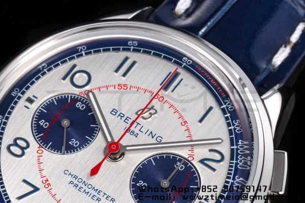 Breitling Premier Chrono AB0118221L1P1 SS 42mm BLSF 1:1 Best Edition με γκρι/μπλε καντράν και μπλε δερμάτινο λουράκι A7750 - Super Clone Watch | 1:1 Best Version