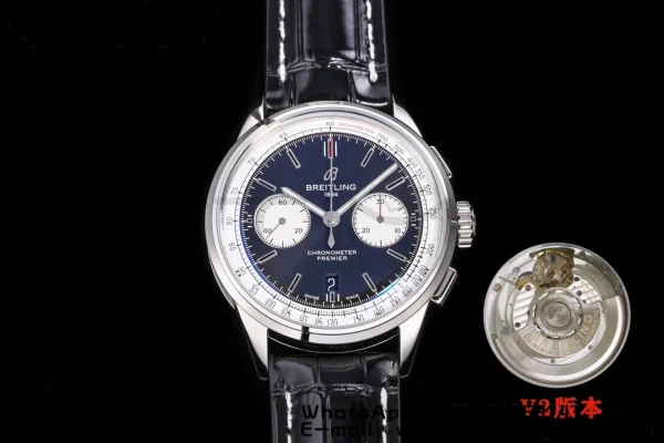 Breitling Premier Chrono AB0118371B1X2 SS 42mm BLSF 1:1 Best Edition Black /White Dial on Black Leather Strap A7750 - Super Clone Watch | 1:1 Best Version
