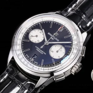 Breitling Premier Chrono AB0118371B1X2 SS 42mm BLSF 1:1 Best Edition Black /White Dial on Black Leather Strap A7750 - Super Clone Watch | 1:1 Best Version