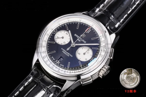 Breitling Premier Chrono AB0118371B1X2 SS 42mm BLSF 1:1 Best Edition Black /White Dial on Black Leather Strap A7750 - Super Clone Watch | 1:1 Best Version