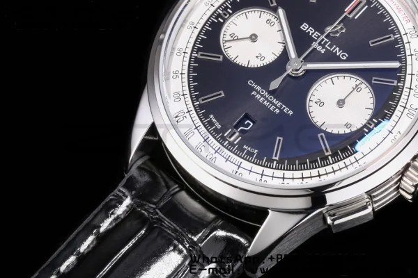 Breitling Premier Chrono AB0118371B1X2 SS 42mm BLSF 1:1 Best Edition Black /White Dial on Black Leather Strap A7750 - Super Clone Watch | 1:1 Best Version