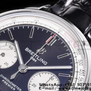 Breitling Premier Chrono AB0118371B1X2 SS 42mm BLSF 1:1 Best Edition Black /White Dial on Black Leather Strap A7750 - Super Clone Watch | 1:1 Best Version