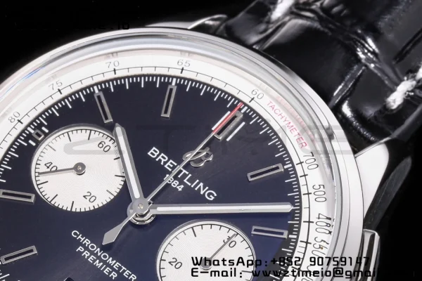 Breitling Premier Chrono AB0118371B1X2 SS 42mm BLSF 1:1 Best Edition Black /White Dial on Black Leather Strap A7750 - Super Clone Watch | 1:1 Best Version