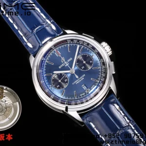 Breitling Premier Chrono AB0118A61C1X2 SS 42mm BLSF 1:1 Best Edition Black /Blue Dial on Blue Leather Strap A7750 - Super Clone Watch | 1:1 Best Version
