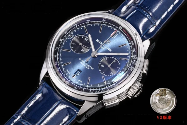Breitling Premier Chrono AB0118A61C1X2 SS 42mm BLSF 1:1 Best Edition Black /Blue Dial on Blue Leather Strap A7750 - Super Clone Watch | 1:1 Best Version