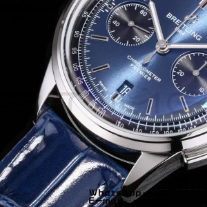 Breitling Premier Chrono AB0118A61C1X2 SS 42mm BLSF 1:1 Best Edition Black /Blue Dial on Blue Leather Strap A7750 - Super Clone Watch | 1:1 Best Version