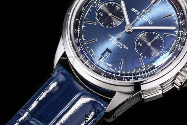 Breitling Premier Chrono AB0118A61C1X2 SS 42mm BLSF 1:1 Best Edition Black /Blue Dial on Blue Leather Strap A7750 - Super Clone Watch | 1:1 Best Version