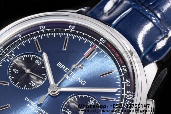 Breitling Premier Chrono AB0118A61C1X2 SS 42mm BLSF 1:1 Best Edition Black /Blue Dial on Blue Leather Strap A7750 - Super Clone Watch | 1:1 Best Version