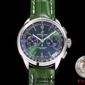 Breitling Premier Chrono AB0118A71G1P2 SS 42mm BLSF 1:1 Best Edition Green/Black Dial on Green Leather Strap A7750 - Super Clone Watch | 1:1 Best Version