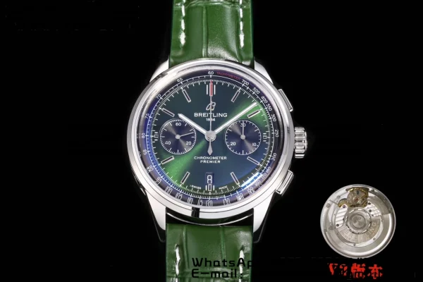 Breitling Premier Chrono AB0118A71G1P2 SS 42mm BLSF 1:1 Best Edition Green/Black Dial on Green Leather Strap A7750 - Super Clone Watch | 1:1 Best Version