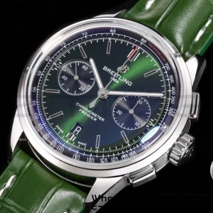 Breitling Premier Chrono AB0118A71G1P2 SS 42mm BLSF 1:1 Best Edition Green/Black Dial on Green Leather Strap A7750 - Super Clone Watch | 1:1 Best Version