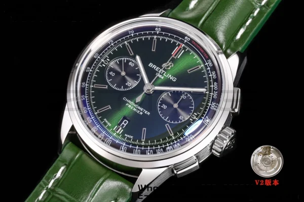 Breitling Premier Chrono AB0118A71G1P2 SS 42mm BLSF 1:1 Best Edition Green/Black Dial on Green Leather Strap A7750 - Super Clone Watch | 1:1 Best Version