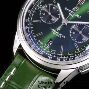 Breitling Premier Chrono AB0118A71G1P2 SS 42mm BLSF 1:1 Best Edition Green/Black Dial on Green Leather Strap A7750 - Super Clone Watch | 1:1 Best Version