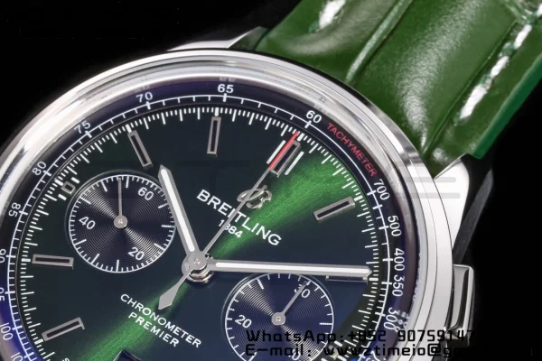 Breitling Premier Chrono AB0118A71G1P2 SS 42mm BLSF 1:1 Best Edition Green/Black Dial on Green Leather Strap A7750 - Super Clone Watch | 1:1 Best Version