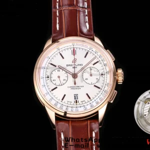 Breitling Premier Chrono AB0118371B1X2 RG 42mm BLSF 1:1 Best Edition Black /White Dial on BrownLeather Strap A7750 - Super Clone Watch | 1:1 Best Version