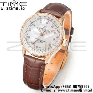 Breitling Navitimer 1 RG 35mm BLS 1:1 Best Edition MOP Diamond Dial on Brown Leather Strap A2824 - Super Clone Watch | 1:1 Best Version