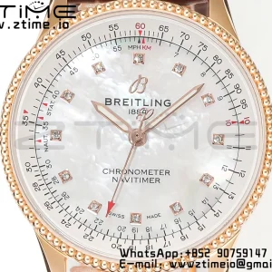 Breitling Navitimer 1 RG 35mm BLS 1:1 Best Edition MOP Diamond Dial on Brown Leather Strap A2824 - Super Clone Watch | 1:1 Best Version