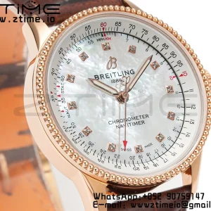 Breitling Navitimer 1 RG 35mm BLS 1:1 Best Edition MOP Diamond Dial on Brown Leather Strap A2824 - Super Clone Watch | 1:1 Best Version