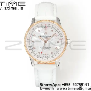 Breitling Navitimer 1 RG 35mm BLS 1:1 Best Edition MOP Diamond Dial on White Leather Strap A2824 - Super Clone Watch | 1:1 Best Version