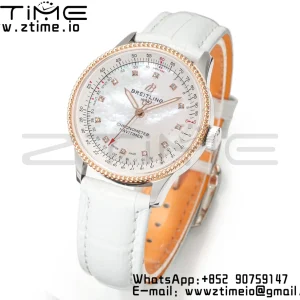 Breitling Navitimer 1 RG 35mm BLS 1:1 Best Edition MOP Diamond Dial on White Leather Strap A2824 - Super Clone Watch | 1:1 Best Version