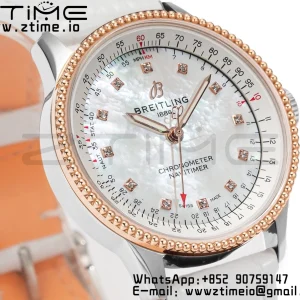 Breitling Navitimer 1 RG 35mm BLS 1:1 Best Edition MOP Diamond Dial on White Leather Strap A2824 - Super Clone Watch | 1:1 Best Version