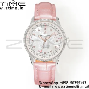 Breitling Navitimer 1 SS 35mm BLS 1:1 Best Edition MOP Diamond Dial on Pink Leather Strap A2824 - Super Clone Watch | 1:1 Best Version