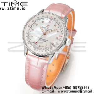 Breitling Navitimer 1 SS 35mm BLS 1:1 Best Edition MOP Diamond Dial on Pink Leather Strap A2824 - Super Clone Watch | 1:1 Best Version