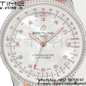 Breitling Navitimer 1 SS 35mm BLS 1:1 Best Edition MOP Diamond Dial on Pink Leather Strap A2824 - Super Clone Watch | 1:1 Best Version
