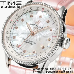 Breitling Navitimer 1 SS 35mm BLS 1:1 Best Edition MOP Diamond Dial on Pink Leather Strap A2824 - Super Clone Watch | 1:1 Best Version