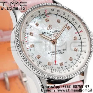 Breitling Navitimer 1 SS 35mm BLS 1:1 Best Edition MOP Diamond Dial on Pink Leather Strap A2824 - Super Clone Watch | 1:1 Best Version