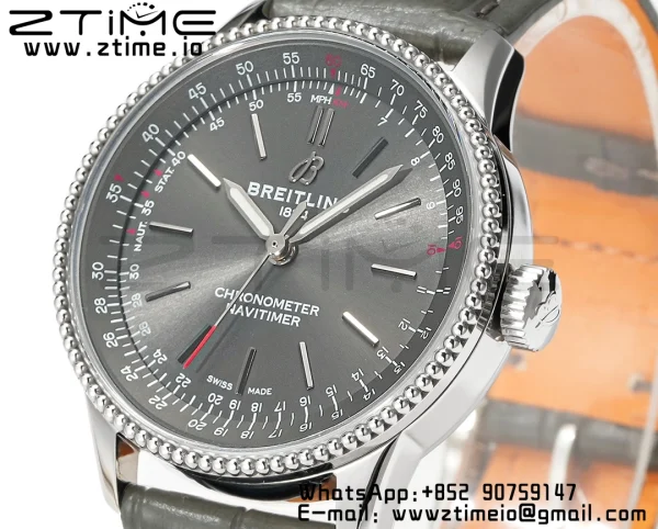 Breitling Navitimer 1 SS 35mm BLS 1:1 Best Edition Black Dial on Black Leather Strap A2824 - Super Clone Watch | 1:1 Best Version