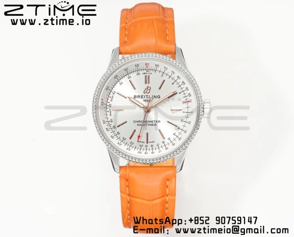 Breitling Navitimer 1 A17395F41G1P3 SS 35mm BLS 1:1 Best Edition Silvery Dial on Brown Leather Strap A2824 - Super Clone Watch | 1:1 Best Version