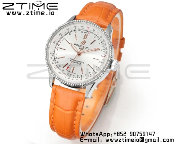 Breitling Navitimer 1 A17395F41G1P3 SS 35mm BLS 1:1 Best Edition Silvery Dial on Brown Leather Strap A2824 - Super Clone Watch | 1:1 Best Version