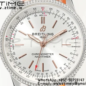 Breitling Navitimer 1 A17395F41G1P3 SS 35mm BLS 1:1 Best Edition Silvery Dial on Brown Leather Strap A2824 - Super Clone Watch | 1:1 Best Version