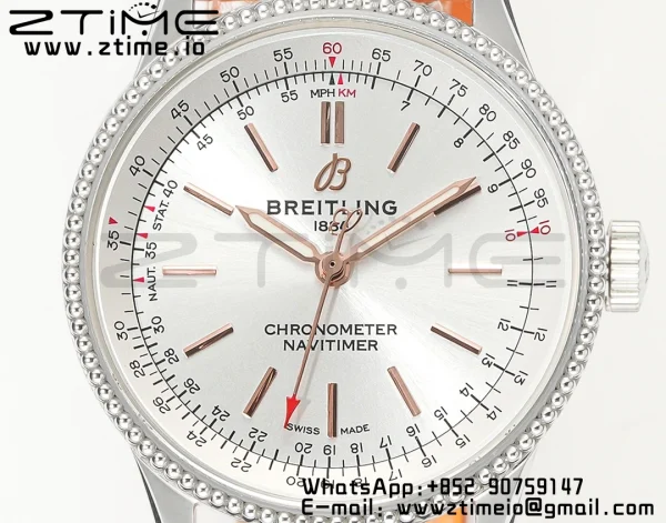 Breitling Navitimer 1 A17395F41G1P3 SS 35mm BLS 1:1 Best Edition Silvery Dial on Brown Leather Strap A2824 - Super Clone Watch | 1:1 Best Version
