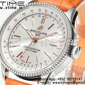Breitling Navitimer 1 A17395F41G1P3 SS 35mm BLS 1:1 Best Edition Silvery Dial on Brown Leather Strap A2824 - Super Clone Watch | 1:1 Best Version