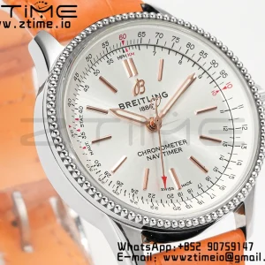 Breitling Navitimer 1 A17395F41G1P3 SS 35mm BLS 1:1 Best Edition Silvery Dial on Brown Leather Strap A2824 - Super Clone Watch | 1:1 Best Version