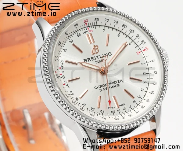 Breitling Navitimer 1 A17395F41G1P3 SS 35mm BLS 1:1 Best Edition Silvery Dial on Brown Leather Strap A2824 - Super Clone Watch | 1:1 Best Version