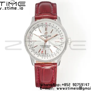 Breitling Navitimer 1 SS 35mm BLS 1:1 Best Edition White Dial on Red Leather Strap A2824 - Super Clone Watch | 1:1 Best Version