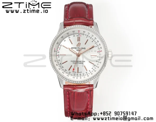Breitling Navitimer 1 SS 35mm BLS 1:1 Best Edition White Dial on Red Leather Strap A2824 - Super Clone Watch | 1:1 Best Version