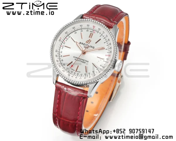 Breitling Navitimer 1 SS 35mm BLS 1:1 Best Edition White Dial on Red Leather Strap A2824 - Super Clone Watch | 1:1 Best Version