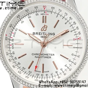 Breitling Navitimer 1 SS 35mm BLS 1:1 Best Edition White Dial on Red Leather Strap A2824 - Super Clone Watch | 1:1 Best Version