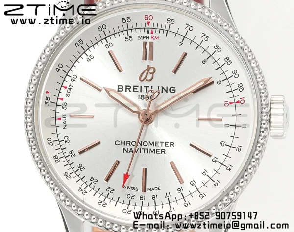 Breitling Navitimer 1 SS 35mm BLS 1:1 Best Edition White Dial on Red Leather Strap A2824 - Super Clone Watch | 1:1 Best Version